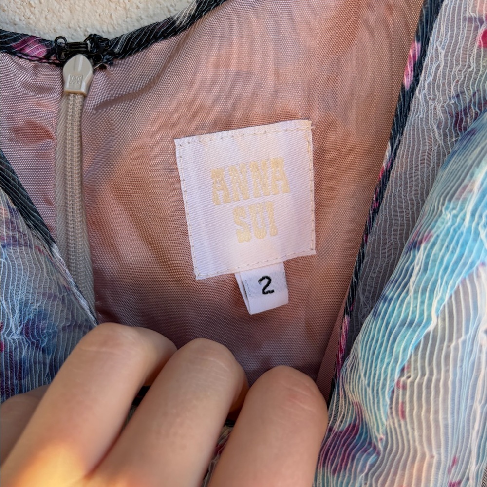Anna Sui Blue and Black Floral Chemise size 2 - Picture 8 of 13